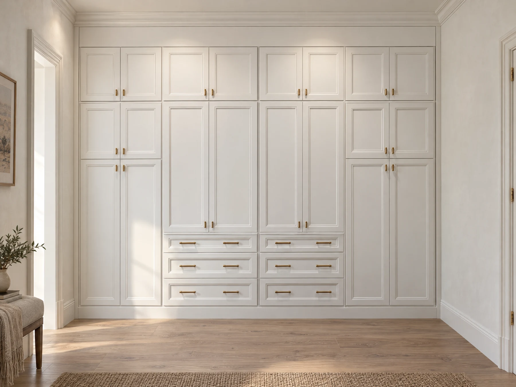 Proposed white primary bedroom wardrobe cabinetry
