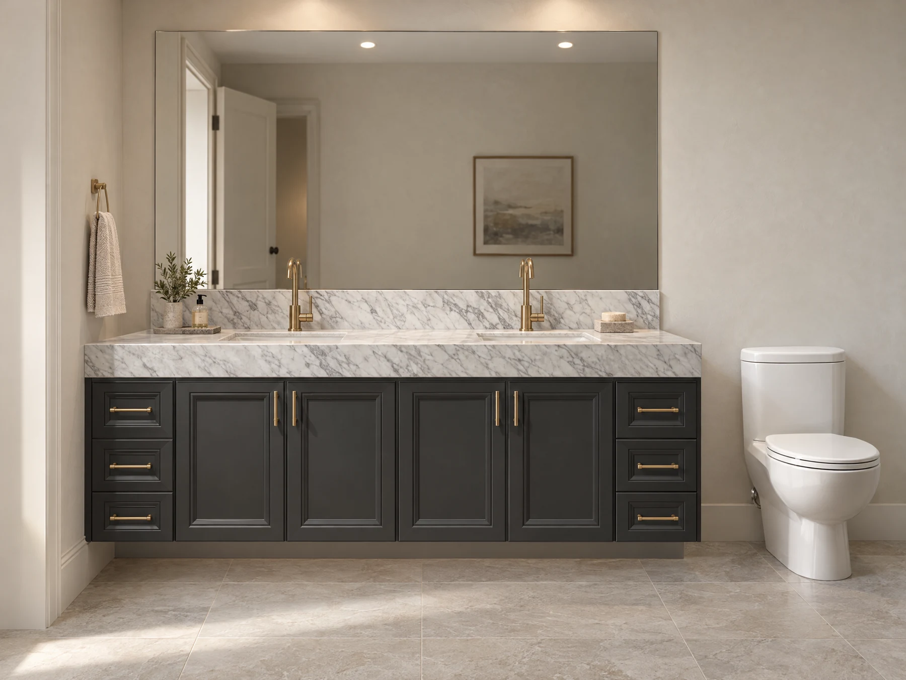 Proposed secondary bathroom with charcoal vanity