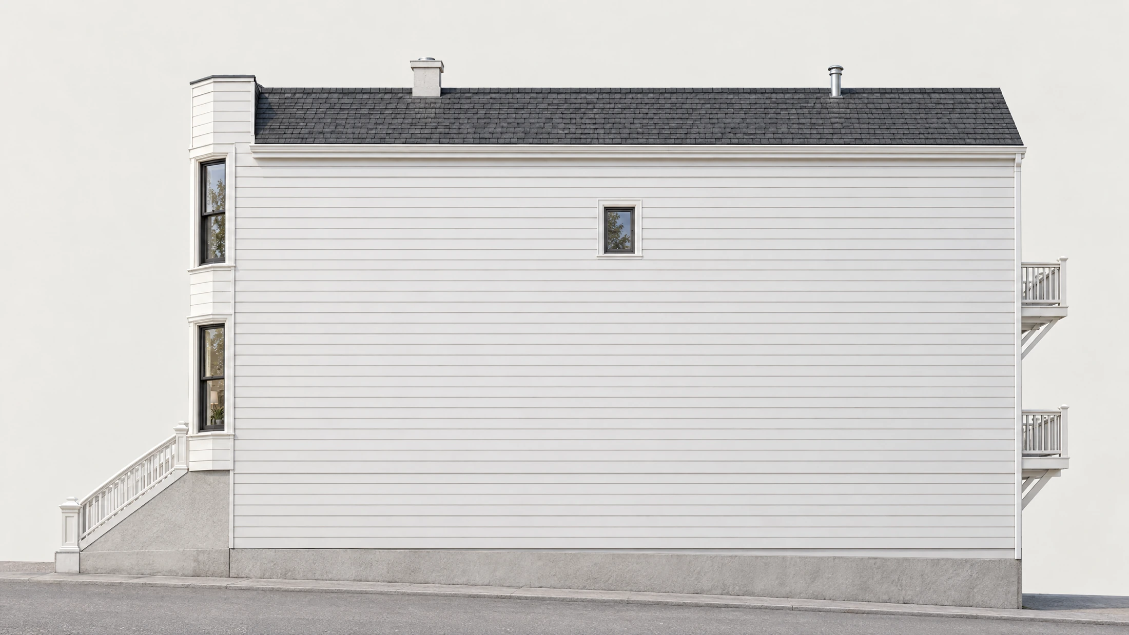 Proposed west-side exterior architectural study for 2787 Pine, with neighboring buildings omitted to reveal the form